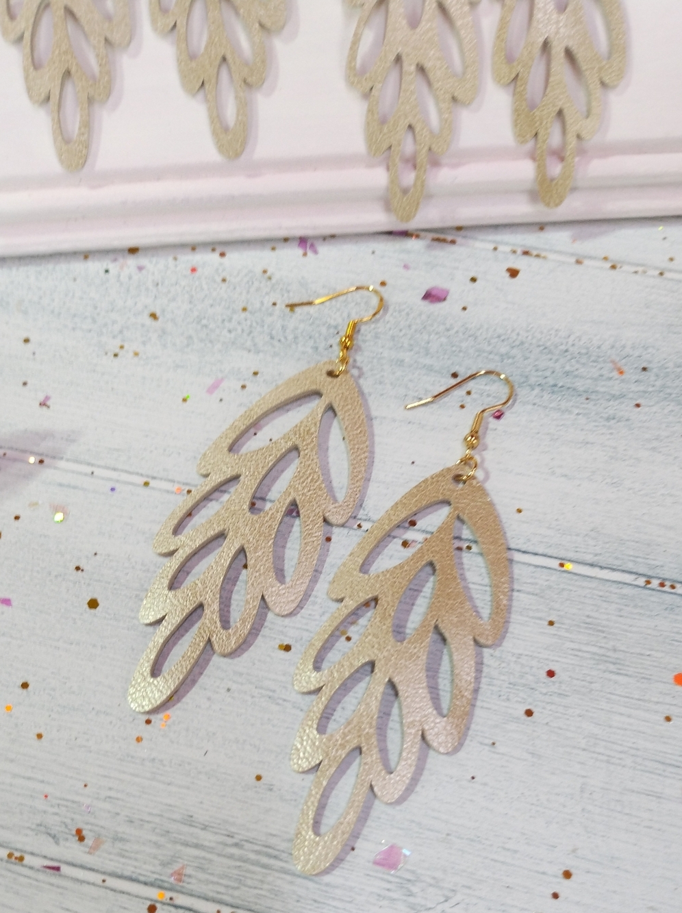 Handmade Gold Leaf Leather dangle Earrings - Women Jewelry
